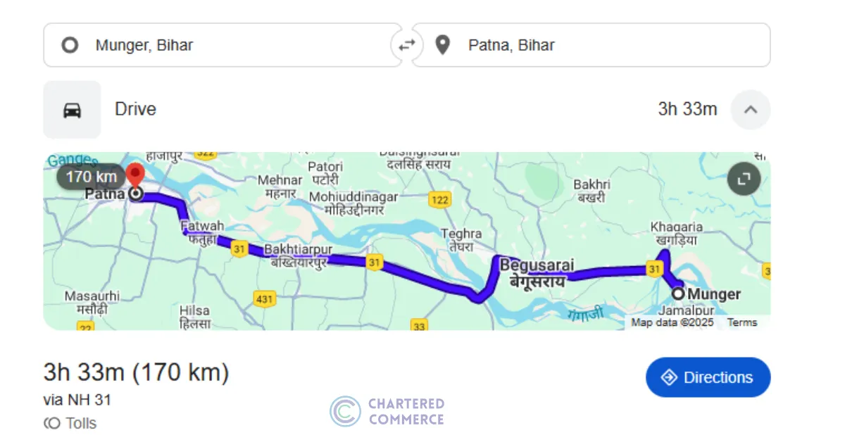 Munger to Patna Road Distance